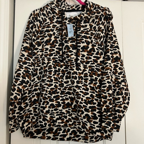 Lou & Grey Tops - NWT Lou & Grey By Loft Brown Animal Print Hooded Sweatshirt SZ LP